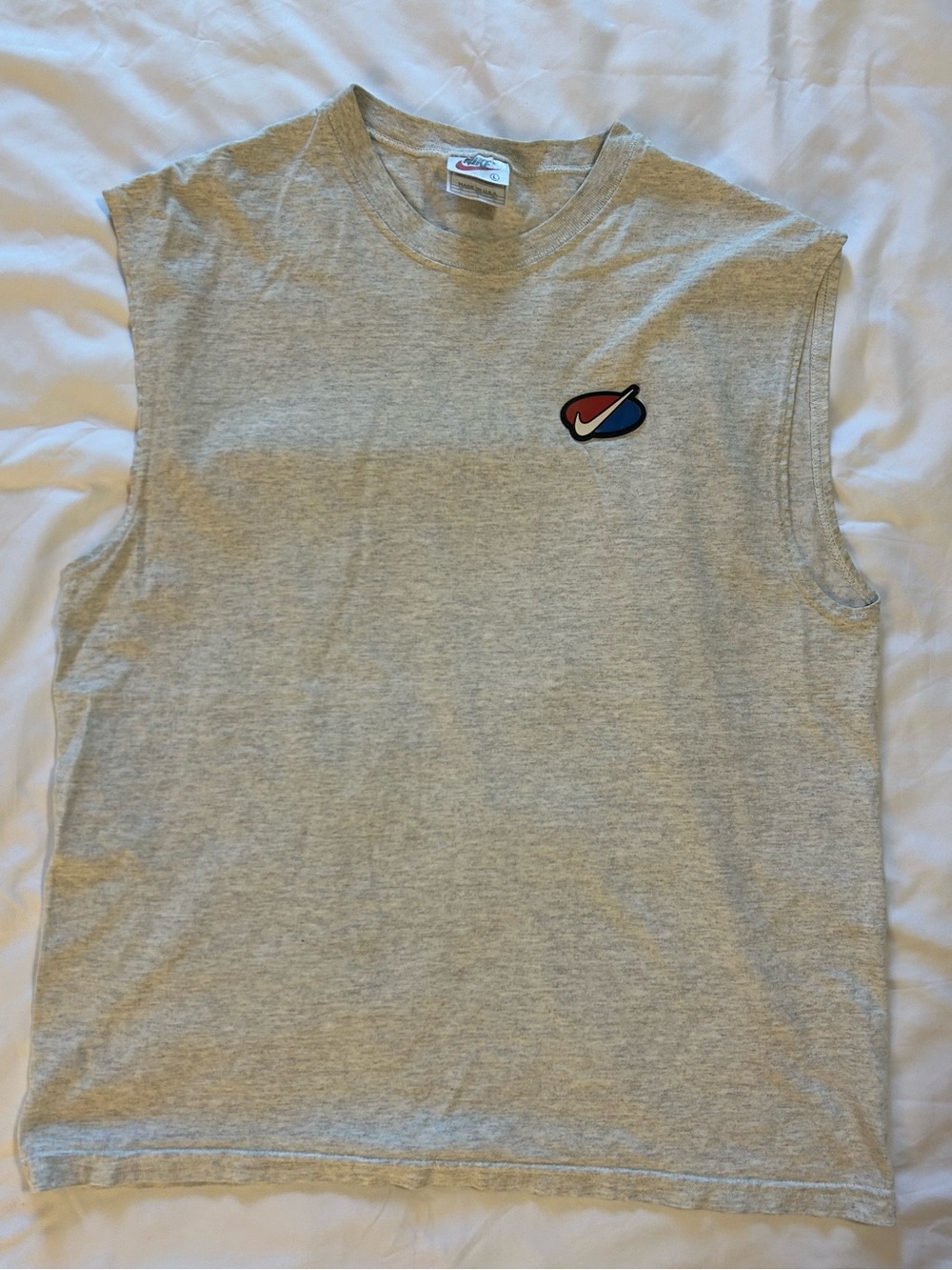 Nike Light Gray Sleeveless Tank with Red & Blue Swoosh Patch
